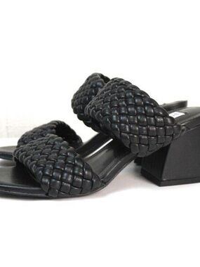 Steve Madden Black Woven Double-Strap Block Heel Sandal